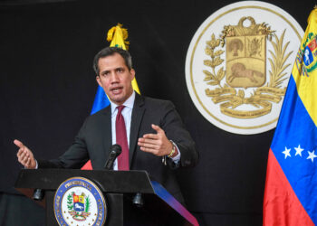 Venezuelan opposition leader Juan Guaido gestures while speaking during a press conference in Prados del Este neighborhood, Caracas on April 29, 2021. (Photo by Federico PARRA / AFP) (Photo by FEDERICO PARRA/AFP via Getty Images)
