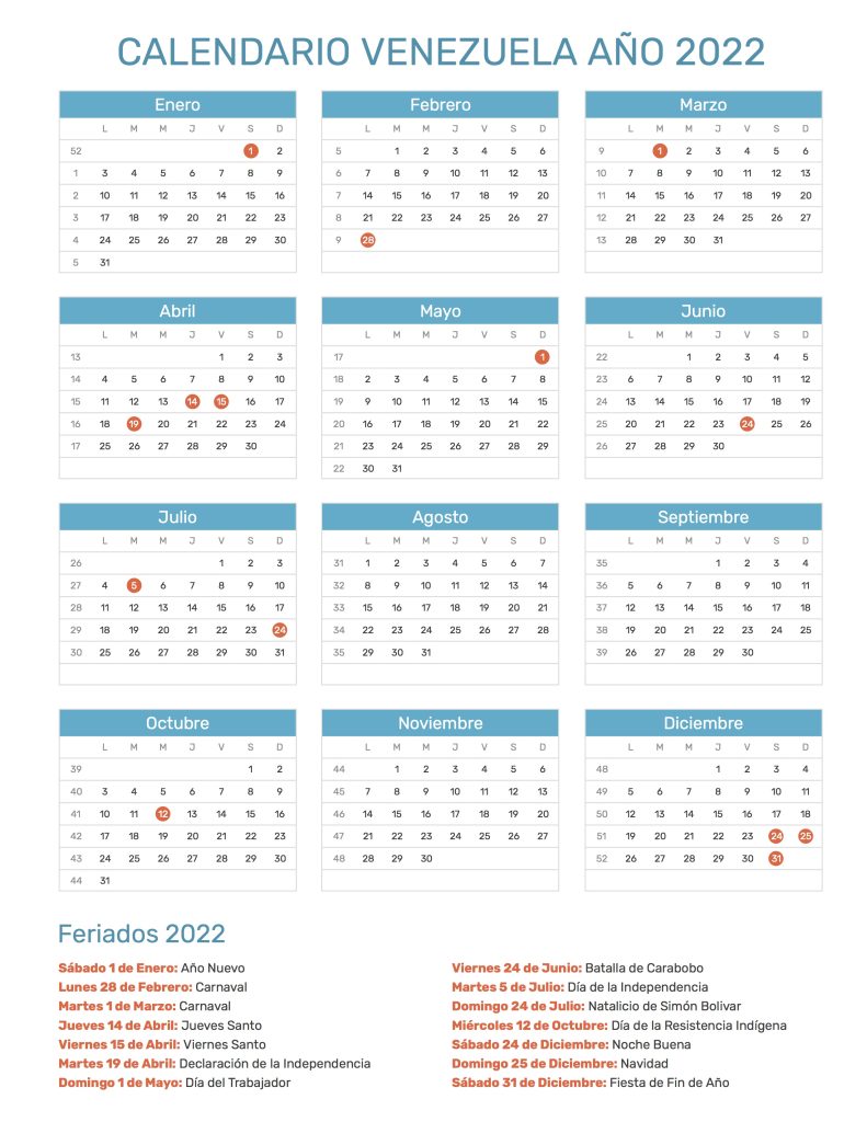 Calendario Venezuela 2022