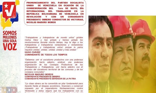Pronunciamiento del PSUV en conmemoración al 1ero de mayo