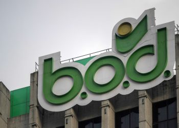 View of the logo of the Occidental de Descuento Bank (BOD) at its headquarters in Caracas on September 12, 2019. - The Venezuelan government appointed Thursday supervisors with "veto" powers at the private BOD, an interventive administration measure. (Photo by Federico PARRA / AFP)