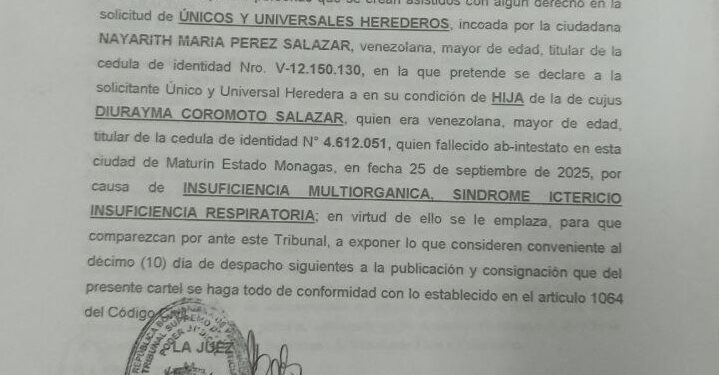EDICTO JUZGADO SEGUNDO DE MUNICIPIO ORDINARIO Y EJECUTOR DE MEDIDAS DE LOS MUNICIPIOS MATURIN, AGUASAY Y SANTA BARBARA DE LA CIRCUNSCRIPCION JUDICIAL DEL ESTADO MONAGAS